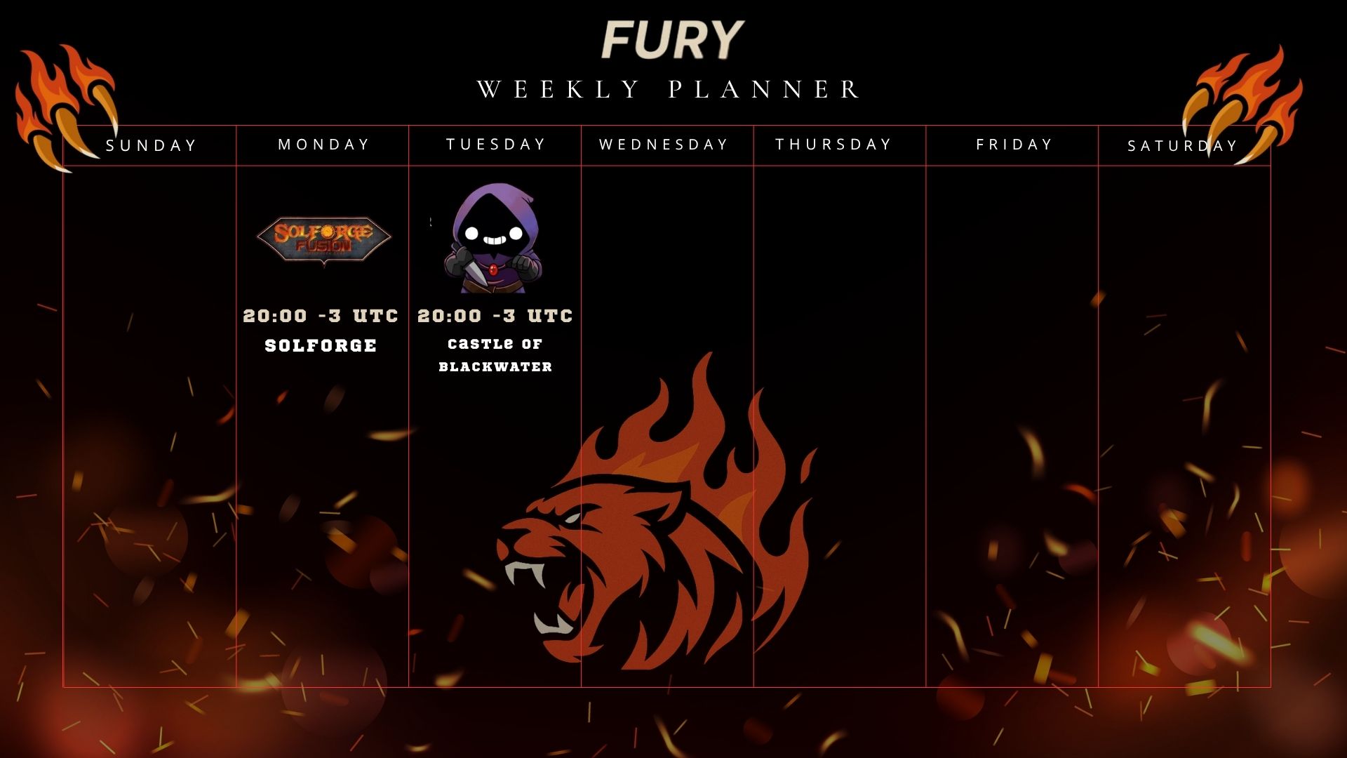 Weekly Gaming Calendar